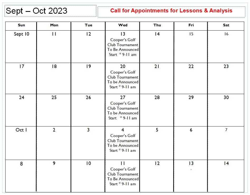Marlow's Discount Golf and Schools Event Calendar